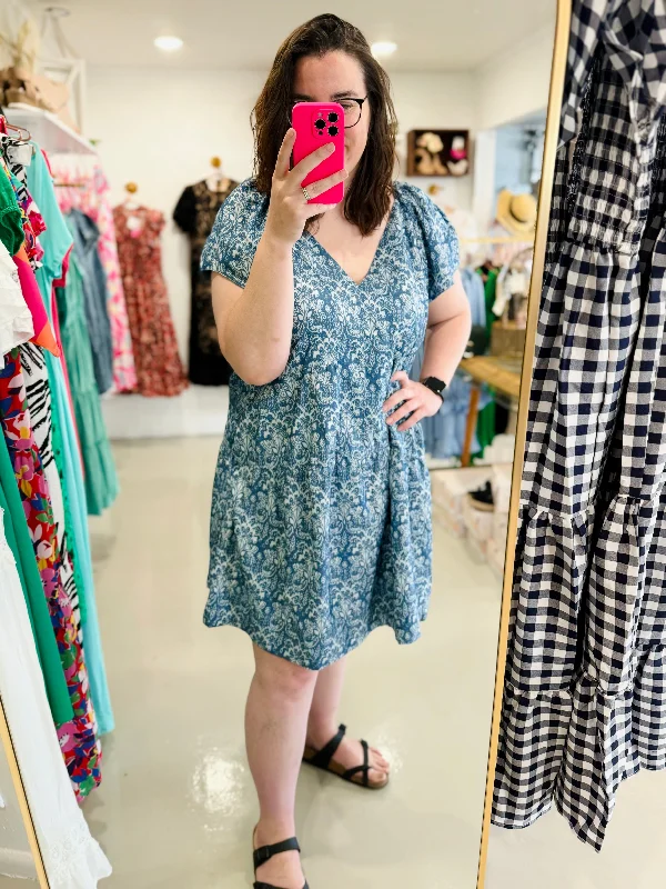Epic Deals Darling in Damask Denim Mini Dress