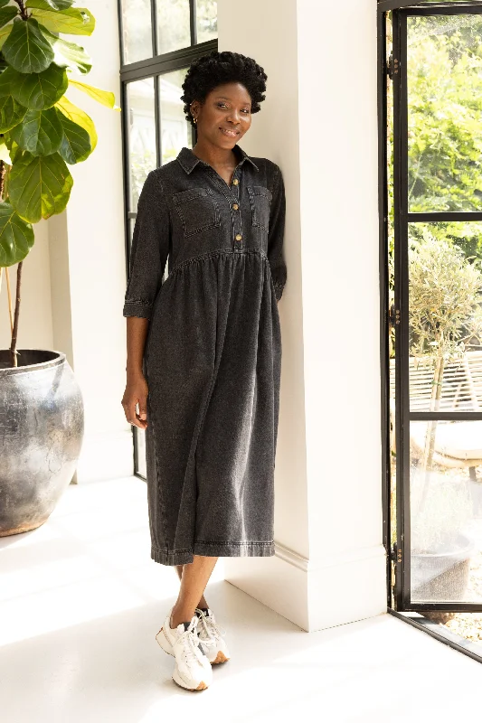 Year-End Clearance Daphne Denim Dress (Washed Black)