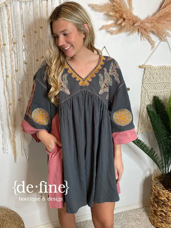 Today’s Deal Deep Teal and Rose Embroidered Dress