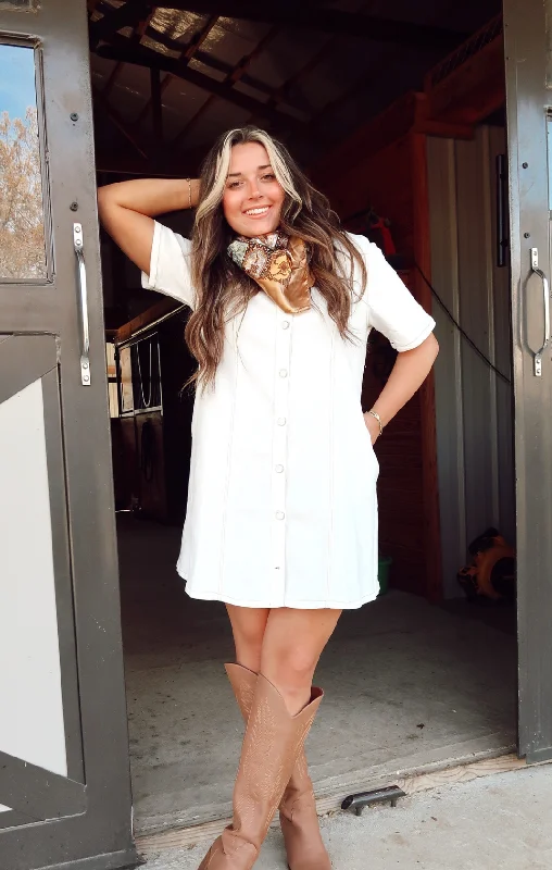 Special Savings Denim Collared Mini Dress
