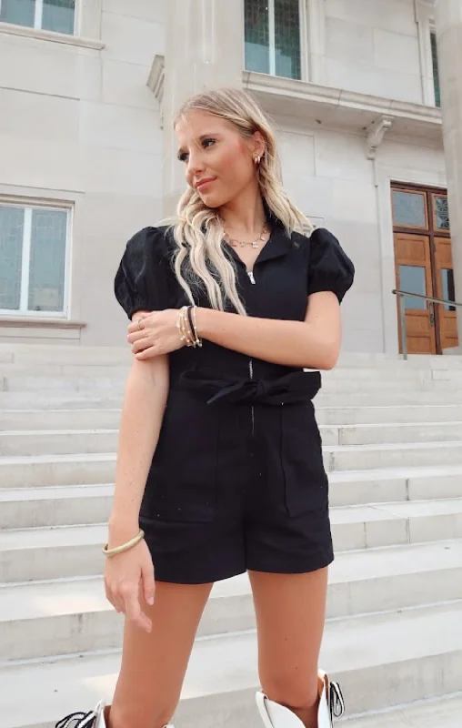 Great Deals Denim Collared Puff Sleeve Romper