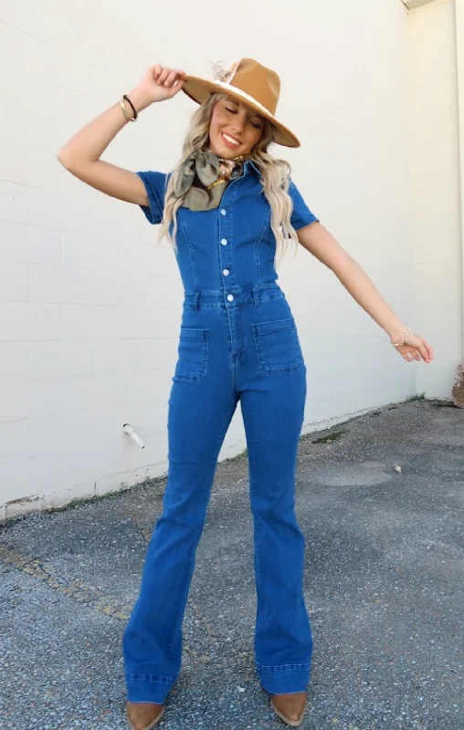 Instant Savings Denim Flare Jumpsuit