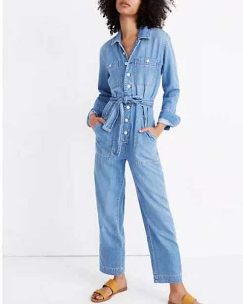 Deal Zone "Denim Tie-Waist" Jumpsuit