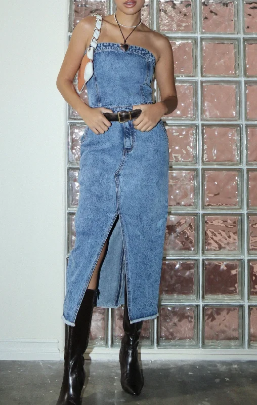 Overstock Denim Tube Midi Dress