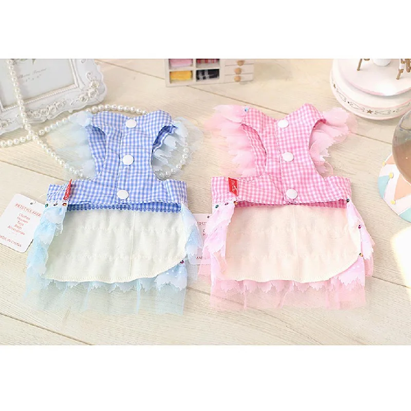 Limited Time Maxbell Maxbell Dog Pet Puppy Grid Lace Bow Summer Skirt Jumpsuit Vest Dress Clothes Blue M