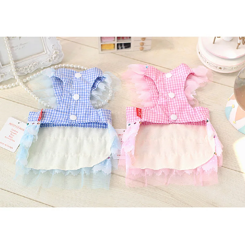 Must-Have Deals Maxbell Maxbell Dog Pet Puppy Grid Lace Bow Summer Skirt Jumpsuit Vest Dress Clothes Pink M