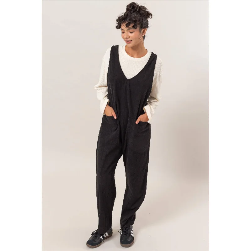 The Best Prices Black Corduroy Jumpsuit With Patch Pockets