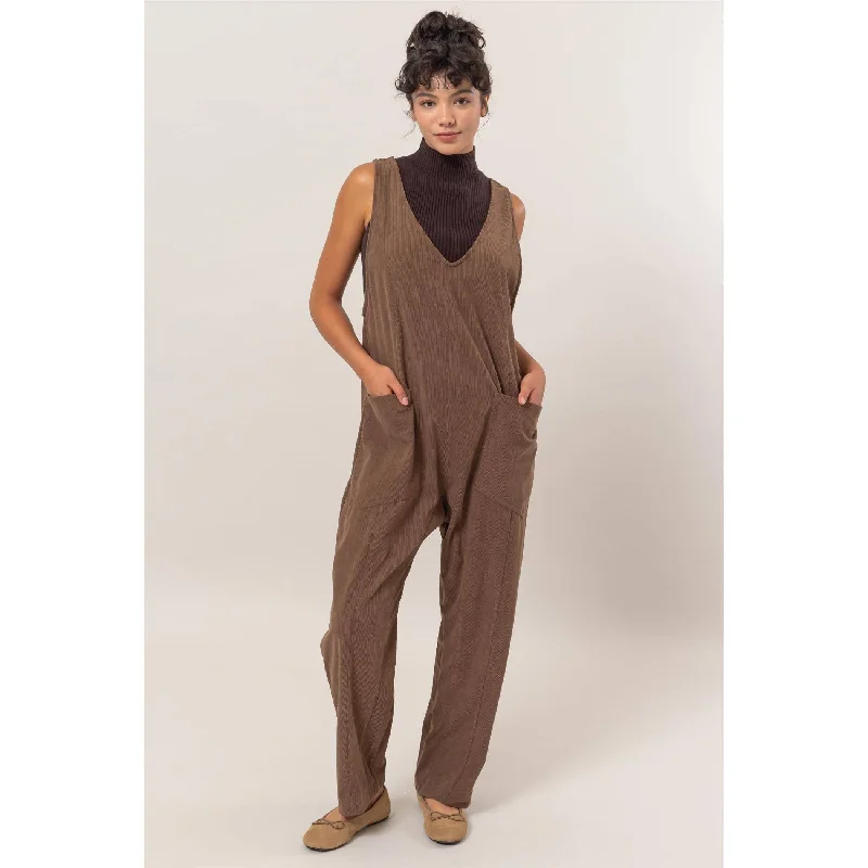 TIME-Limited Offer Mocha Brown Corduroy Jumpsuit With Patch Pockets