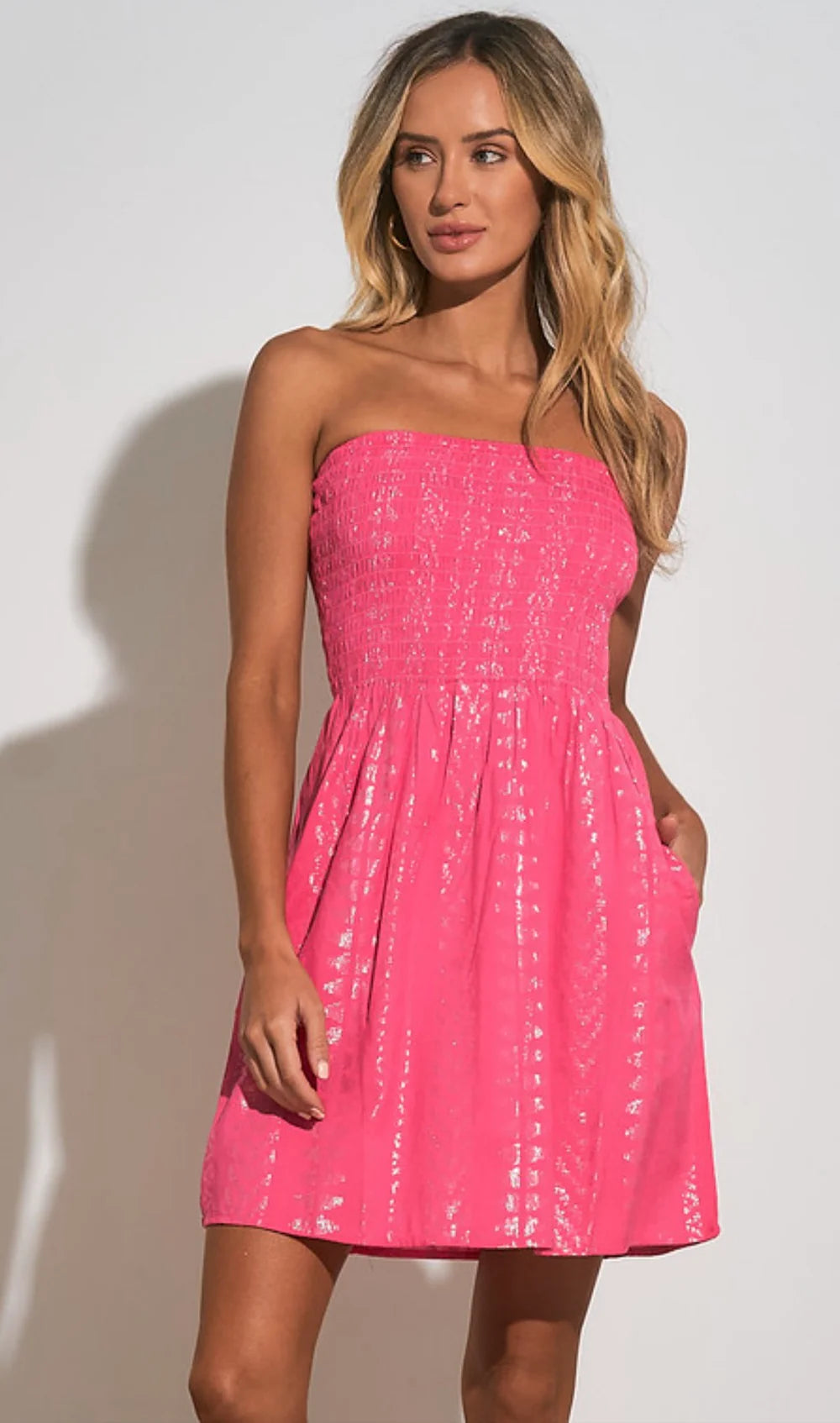 Price Reduction Elan Arrows Print strapless Dress Pink/ Silver