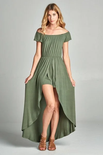 Hot Deal Off Shoulder Solid Jersey Romper Maxi