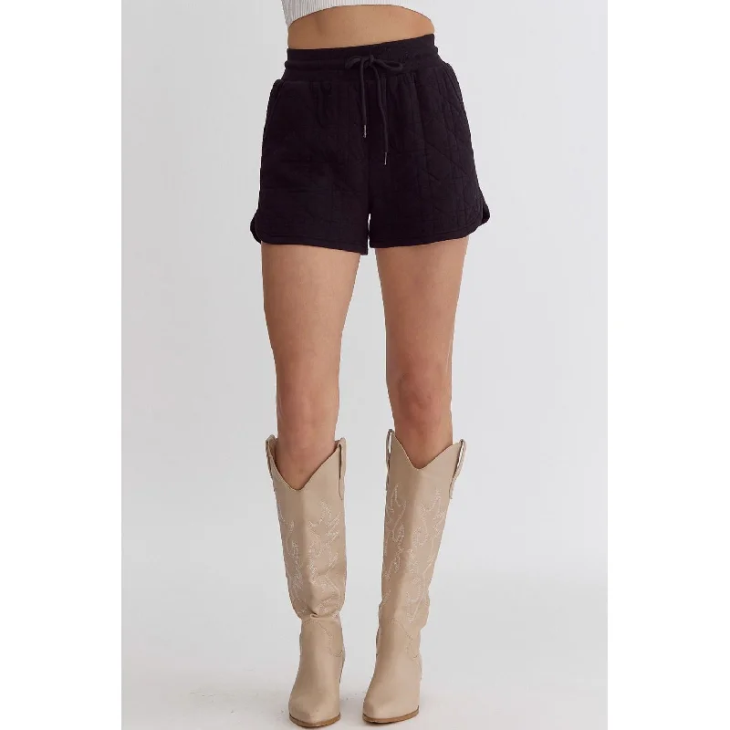 Super Bargain Entro - Textured High Waisted Shorts - Black