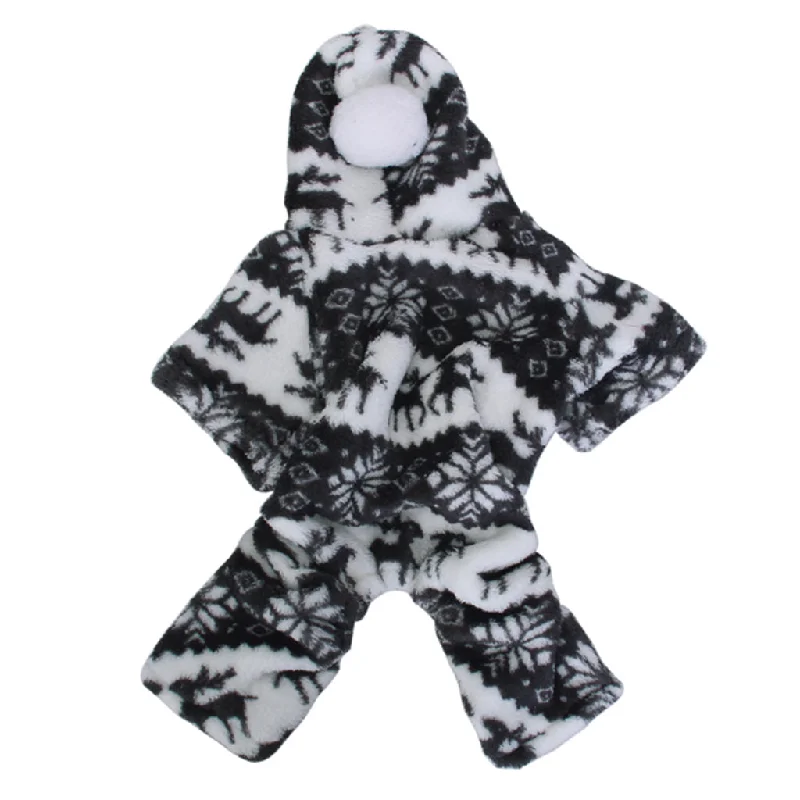 Super Deal Maxbell Maxbell Fashionable Hooded Dog Pet Supplies Fluffy Jumpsuit Coat Reindeer And Snowflake Pattern Charms Dress Jumpsuit - S