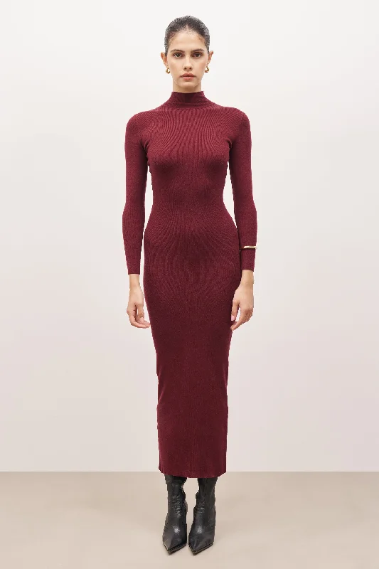 Super Deal Fine Knit Maxi Dress - Burgundy