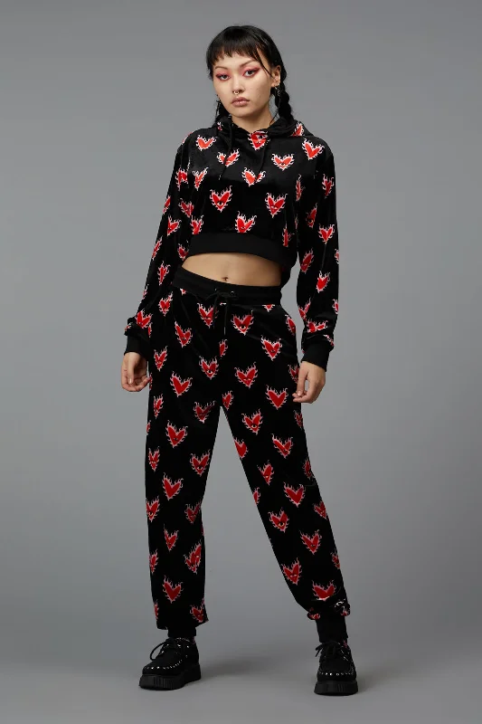 Massive Deals Flamin Hearts Velour Trackpant