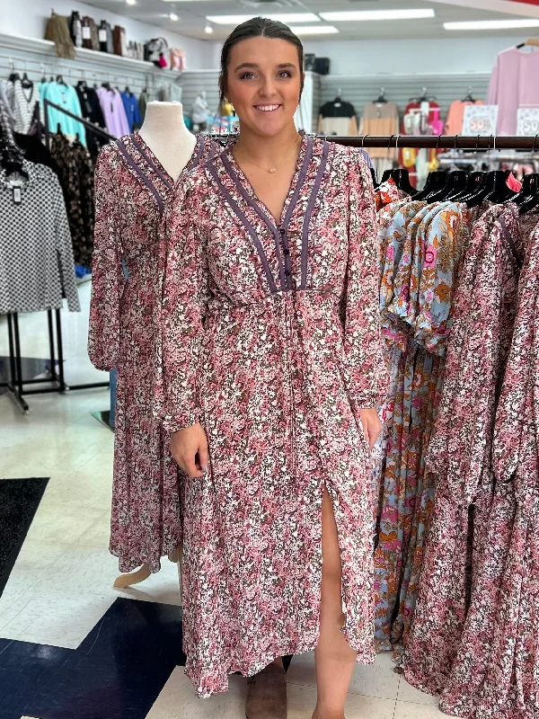 Clearance Items Floral Print Split Front Frilled Dress
