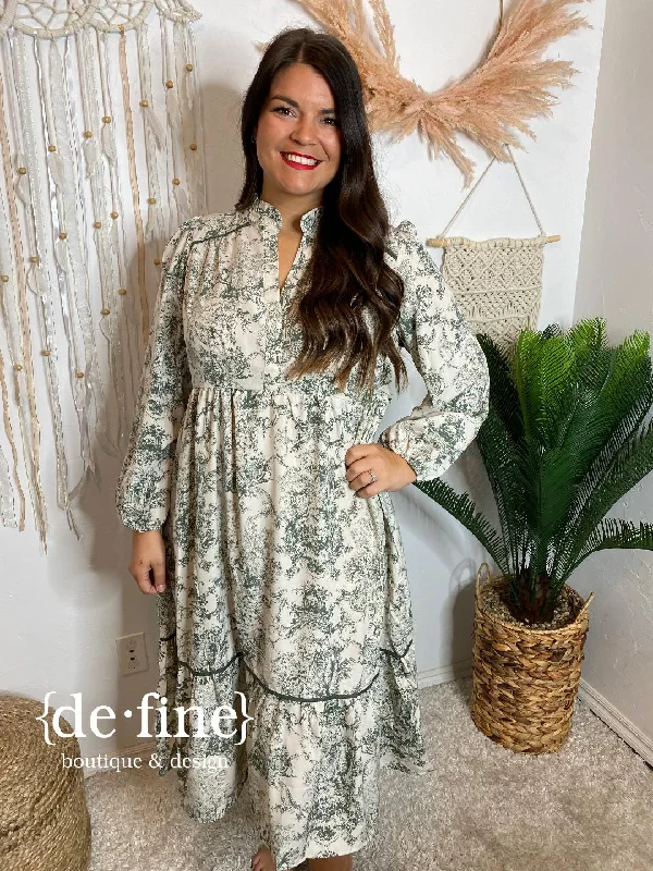Steals and Deals Forest Green Toile Maxi Dress in Regular & Curvy