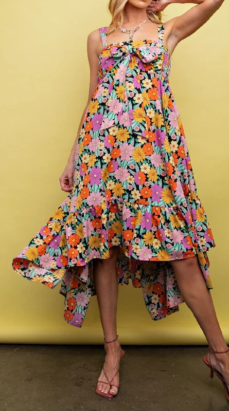 Early Access Funky Floral Hi-Lo Dress in Black Floral