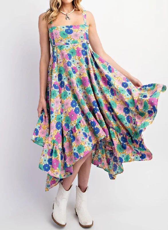 Exclusive Savings Funky Floral Hi-Lo Dress in Purple