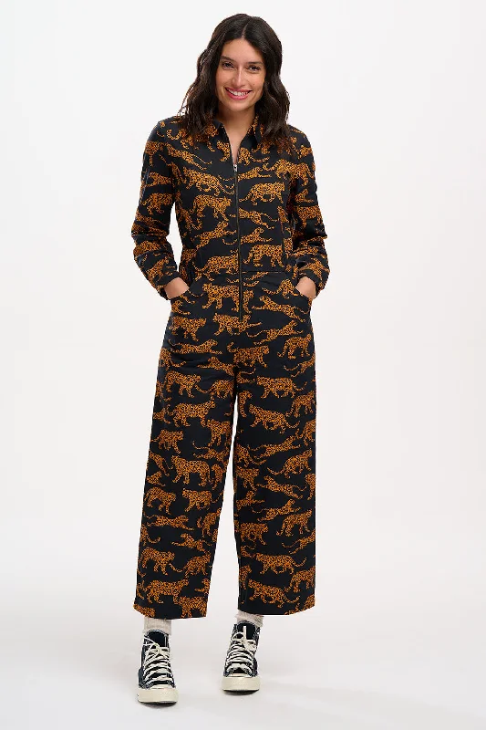 Deal Explosion Gertie Cropped Jumpsuit Leopard Black/Tan