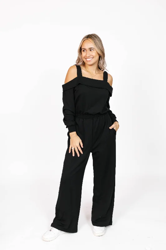 Great Bargains Giselle Wide Leg Romper in Midnight Black
