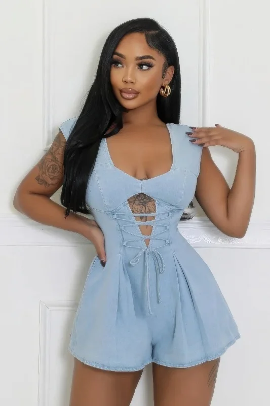 Amazing Deals Denim, V-neck Stretch Romper