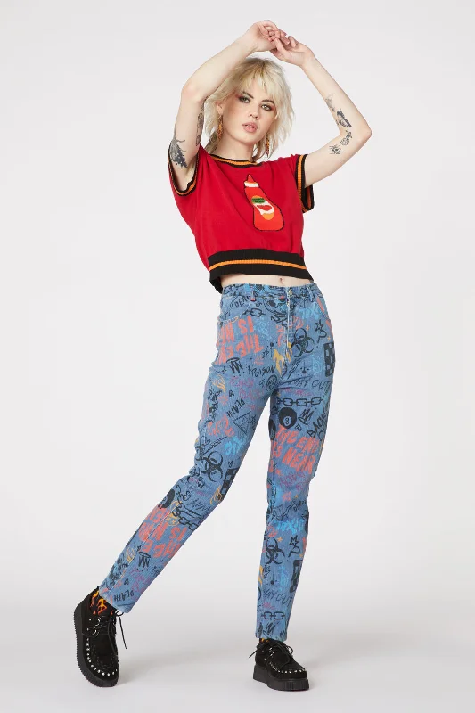 Price Slash Graffiti Denim Slim Jean