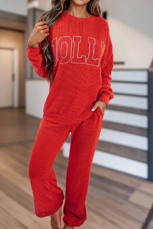 Incredible Offers JOLLY Corded Long Sleeve Top and Pants 2 Piece Set
