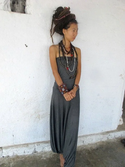 Deep Discounts Strapless Grey Harem Jumpsuit
