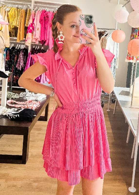 Super Bargain Harper Pleated Pink Dress