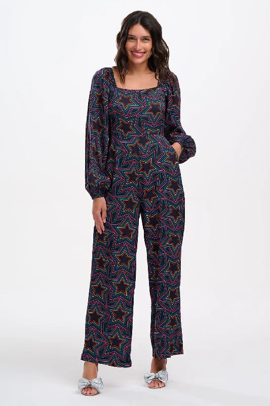 Price Meltdown Hestia Shirred Jumpsuit Black / Rainbow Star Explosion