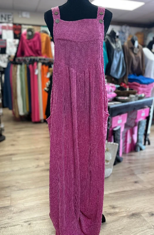 Instant Savings "Hot Pink Textured Knit" Wide-Leg Overall Romper