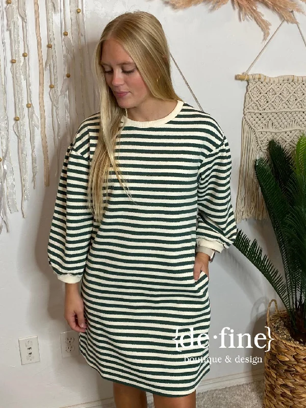 Blowout Deals Hunter Green Striped Dress