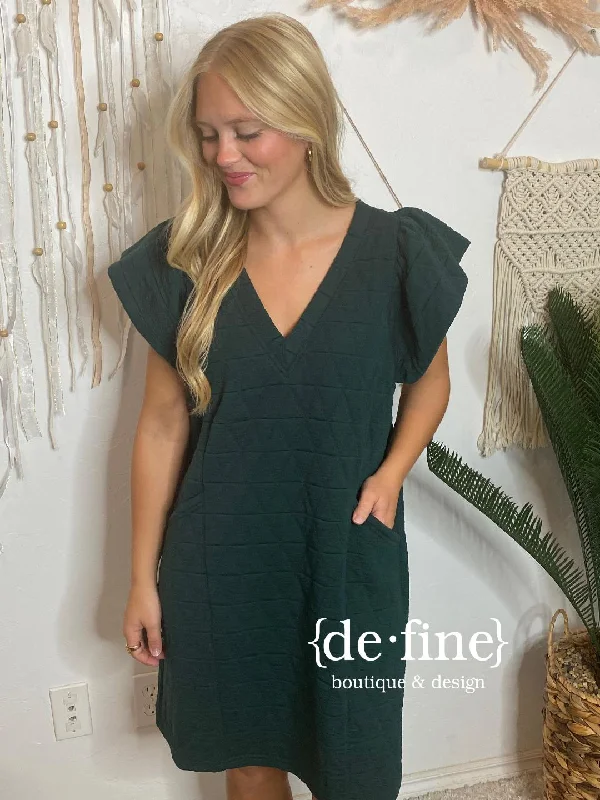 Extra Savings Hunter Green Quilted Look Dress