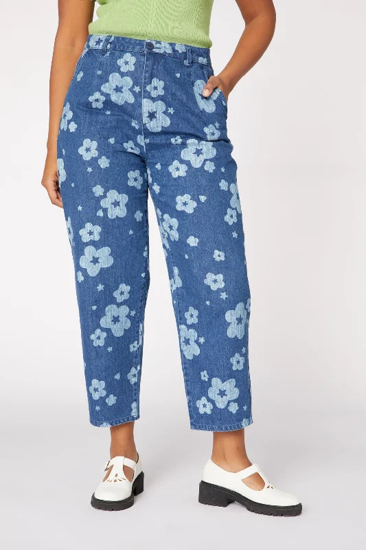 Deep Discounts Indigo Starry Flower Tape Jean
