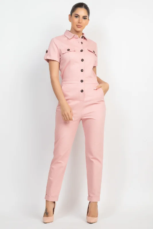 Special Discount Collared Button-front Jumpsuit
