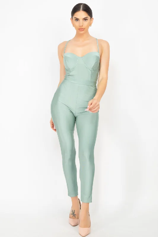 Special Savings Solid Skinny Cinched Sweetheart Jumpsuit