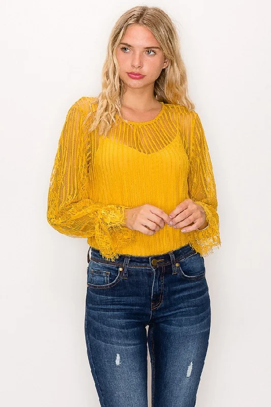 Price Drop Lace Trim Shadow Stripe Bodysuit