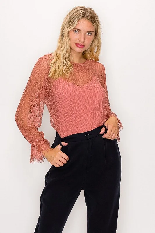 Must-Have Deals Lace Trim Shadow Stripe Bodysuit