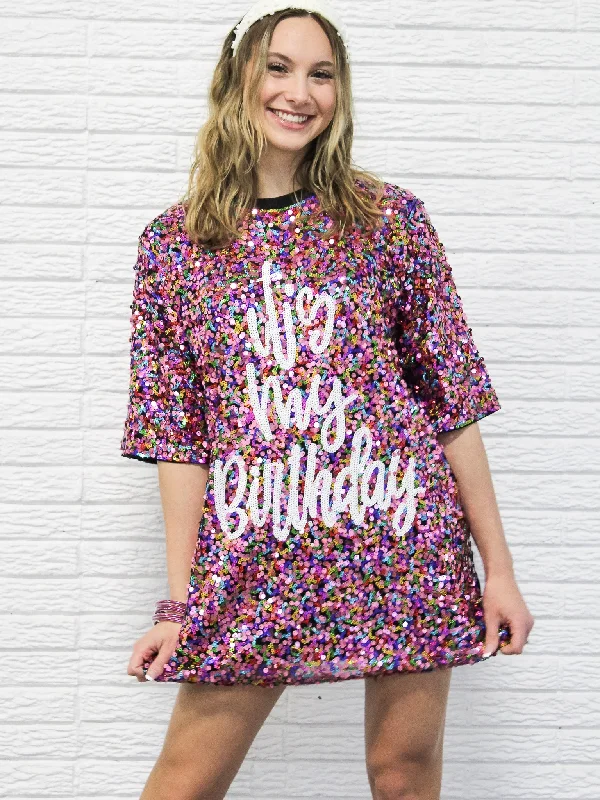Exclusive Deal It's My Birthday Sequin T-shirt Dress