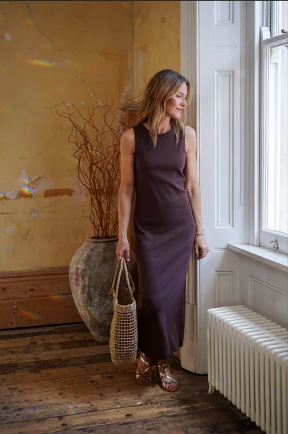 Stock Clearance Izzy Rib Jersey Dress (Chocolate)