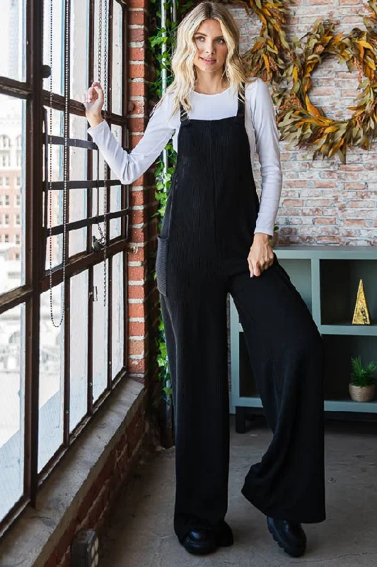 Price Drop Black Ribbed Overall Jumpsuit