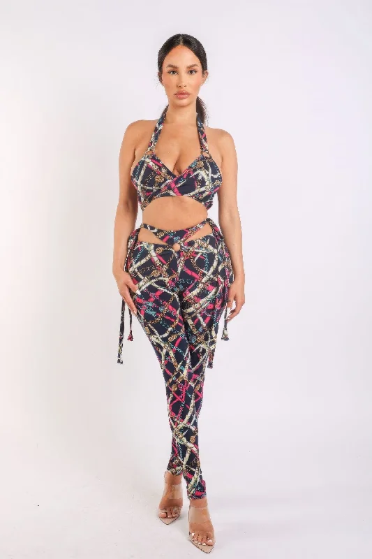 Hurry In Printed Tie Detailed Jumpsuit