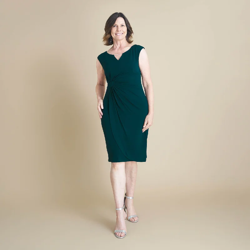 Limited Edition Lisa Rhinestone Detail Bar Hunter Green Faux Wrap Dress