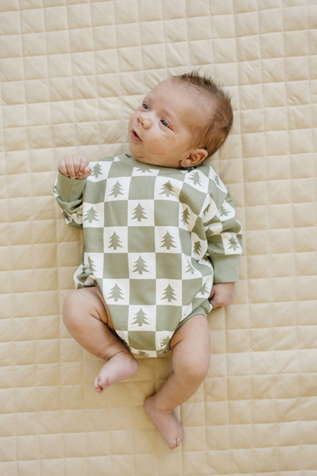 Low Prices Little Joy Co. Checkered Christmas Tree Sweatshirt Bubble Romper