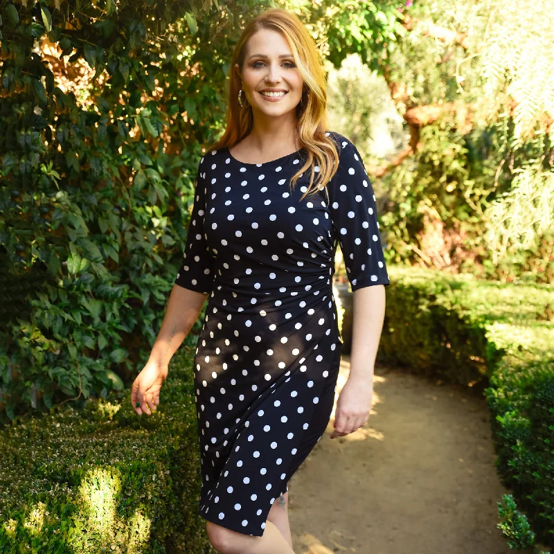 Quick Sale Liz Black Polka Dot Faux Wrap Dress