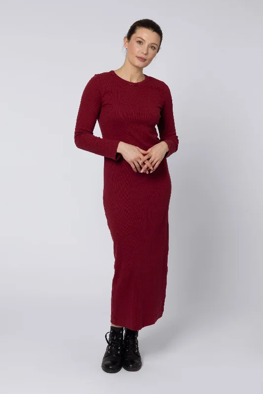 Overstock Lizzy Rib Jersey Dress (Burgundy)