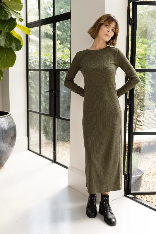 Savings Galore Lizzy Rib Jersey Dress (Olive)