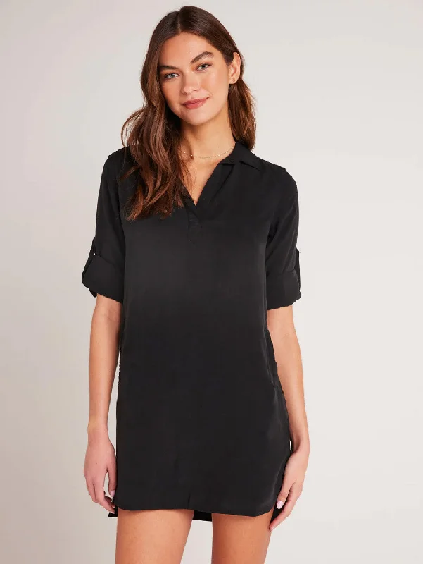 Act Now A-Line Long Sleeve Shirt Dress - Vintage Black