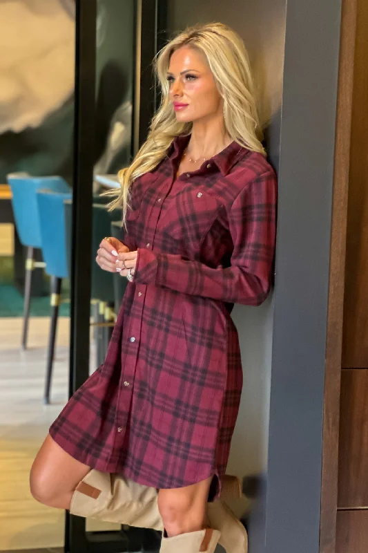 Limited Availability Loveland Soft Plaid Dress : Burgundy