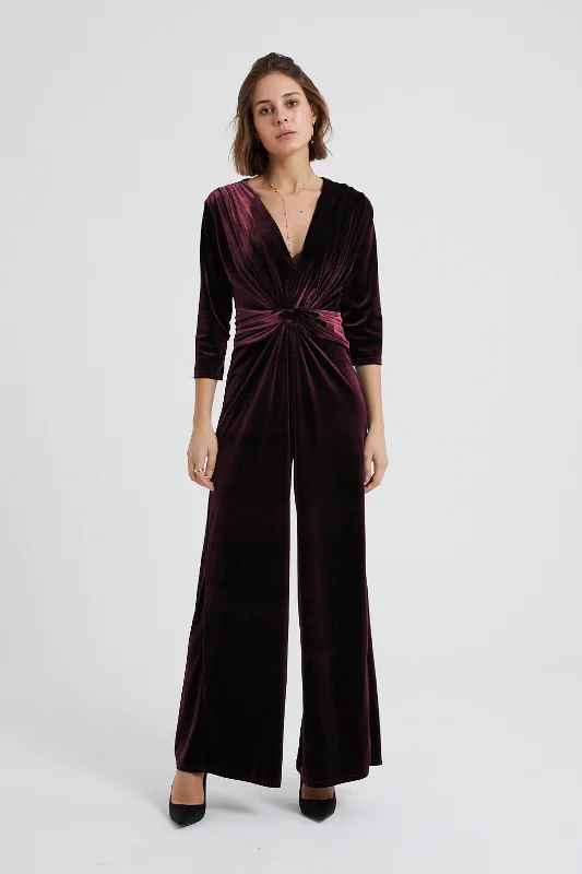 Friends and Family Sale Marla Marbella Velvet Jumpsuit - Burgundy